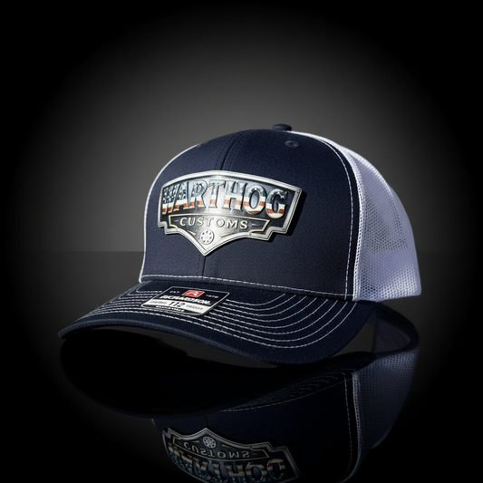 Warthog Customs Navy/White Hat – Cool Silver Badge | Richardson 112 Trucker