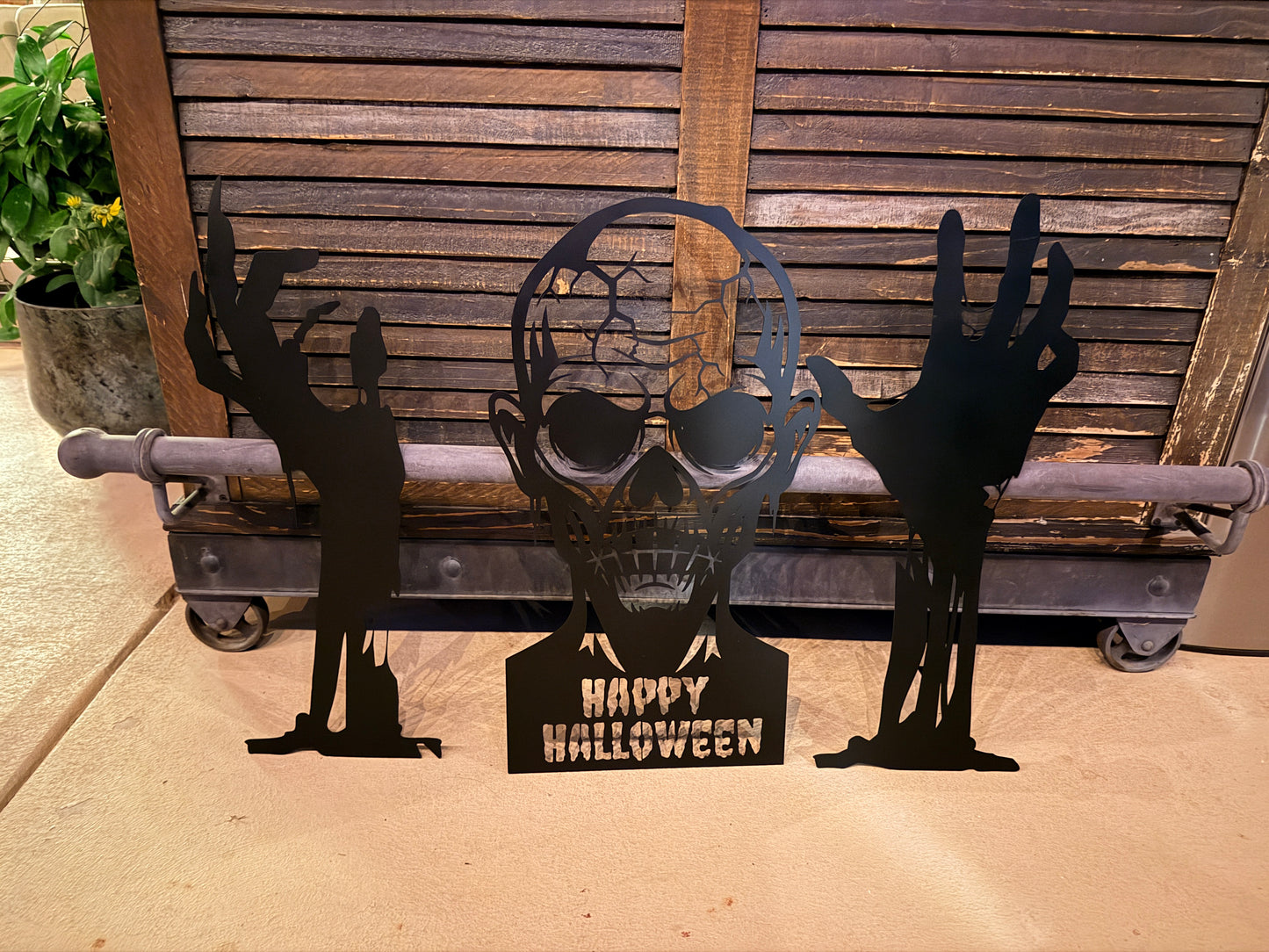 Stitched Skull Steel Yard Sign (Approx 24” tall)