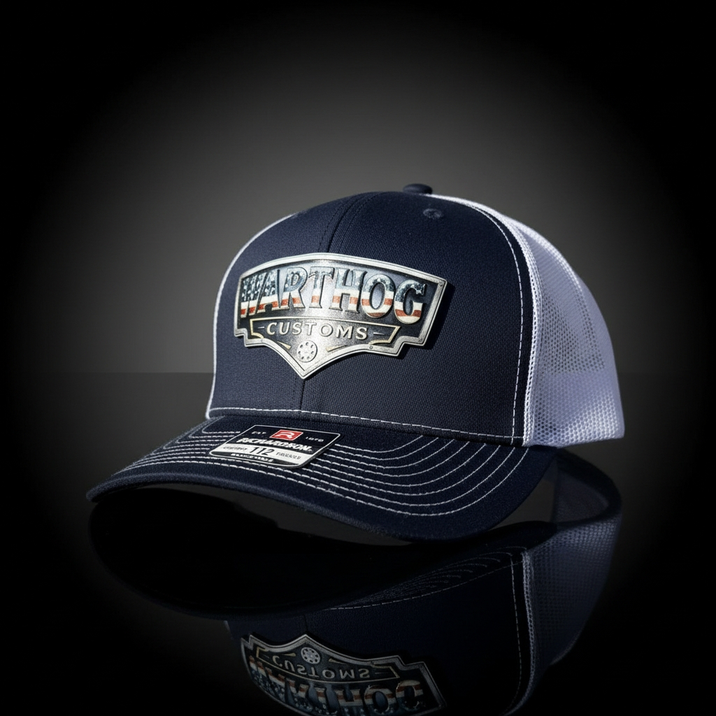 Warthog Customs Navy/White Hat – Cool Silver Badge | Richardson 112 Trucker