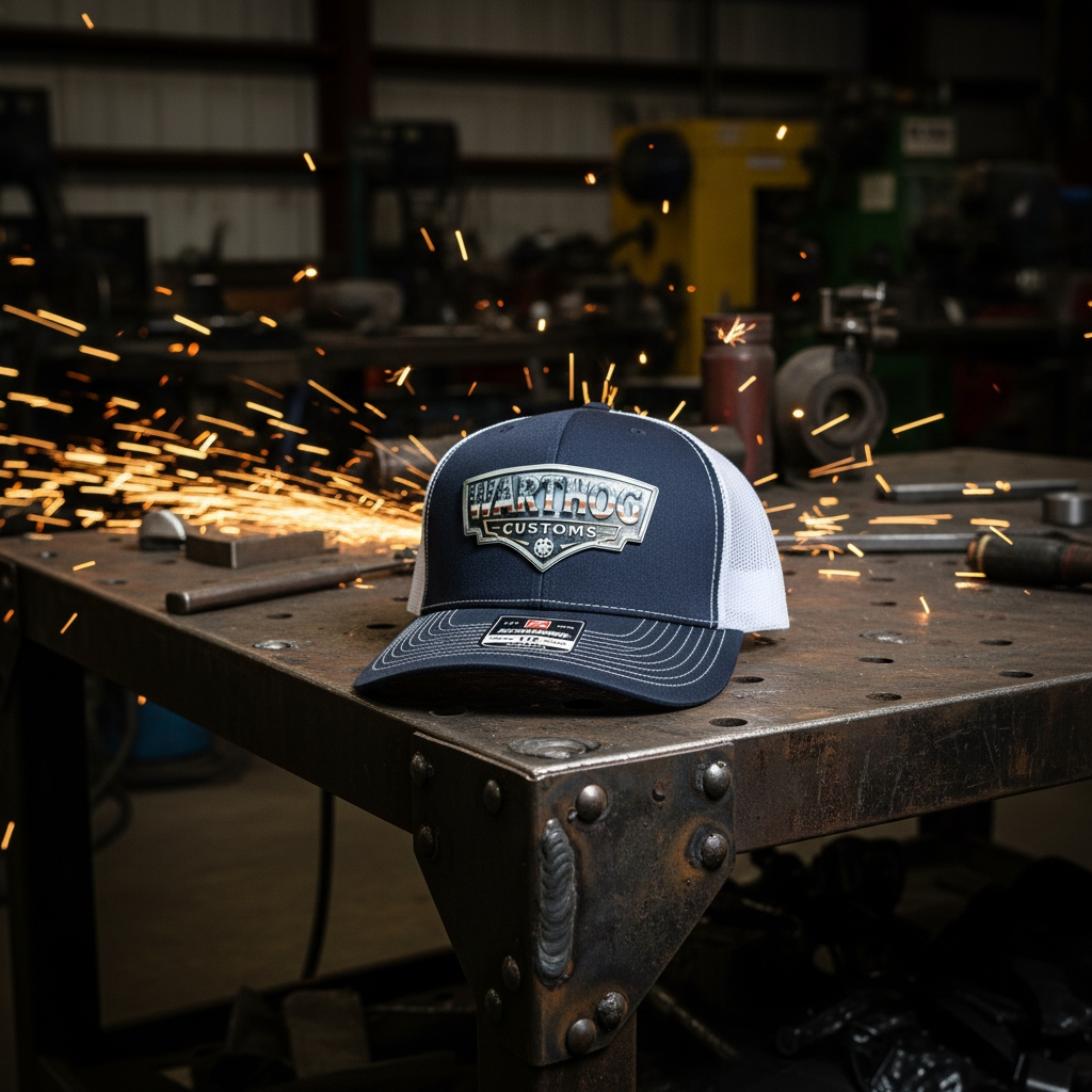 Warthog Customs Navy/White Hat – Cool Silver Badge | Richardson 112 Trucker